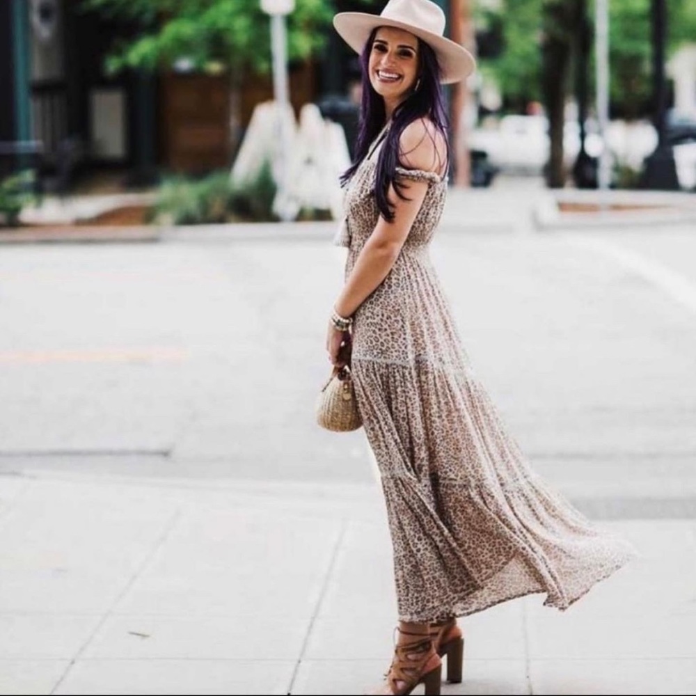 Leopard Print Off the Shoulder Tiered Maxi Dress